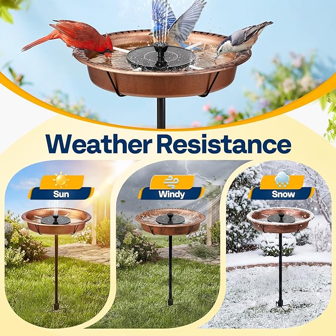 VIVOHOME Oval Bird Bath with Solar Fountain for Outside, Weather-Resistant ABS Birdbath Bowl with Solar Powered Pump, Metal Ground Stake for Outdoor, Garden, 1.3 Gallons, Bronze