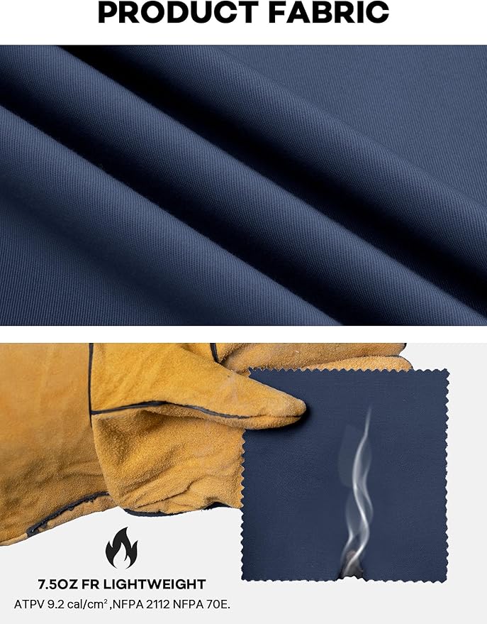 100% Cotton Mens Fr Shirts 7.5oz Flame Resistant Shirts NFPA2112 Men's Fire Retardant Welding Shirts