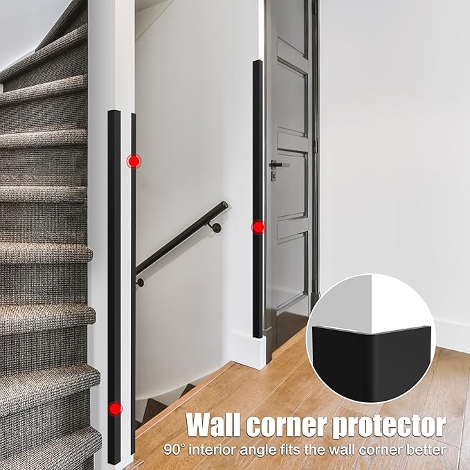 Wall Corner Protector, Walls Edge Protector, Self-Adhesive Wall Corner Guards, PVC Double Side Edge Protector, Furniture Stairs Guard (Black, 2pcs x 47.2" L x 1.97" W)
