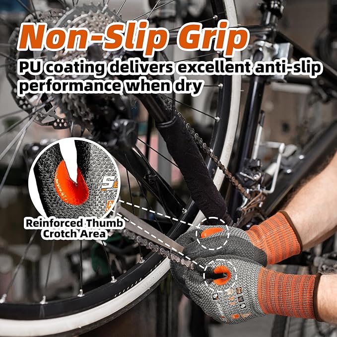 Schwer 12 Pairs Cut Resistant Work Gloves, CR3066 ANSI A4 Cut Proof Gloves with PU Coating, Touch-Screen, Non Slip, Reinforced Thumb, Wire & Fiberglass Free, Durable Working Gloves for Construction, M