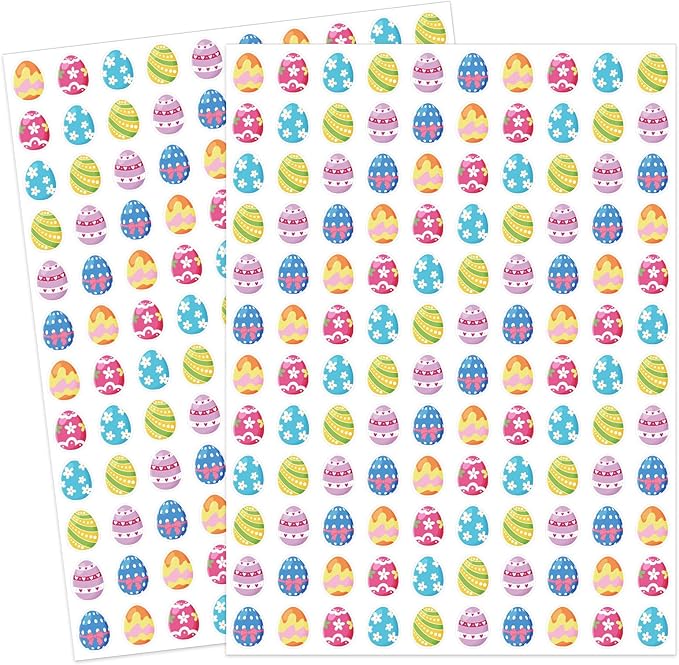 JarThenaAMCS 2400Pcs Easter Egg Mini Sticker Colorful Paper Decals 6 Egg Styles Self-Adhesive Stickers for Spring Holiday Envelopes Scrapbook Gifts DIY Supplies, 0.4 x 0.5 in