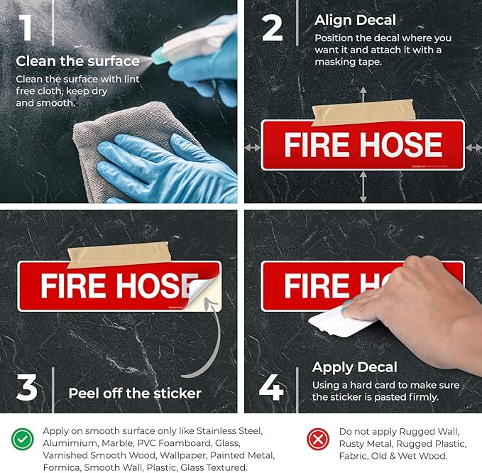 Fire Hose Sign, Fire Safety Sign, (SI-5814) (2 Pack) 3x12 Inches, 4 Mil Vinyl Decal Stickers UV Protected, Made in USA
