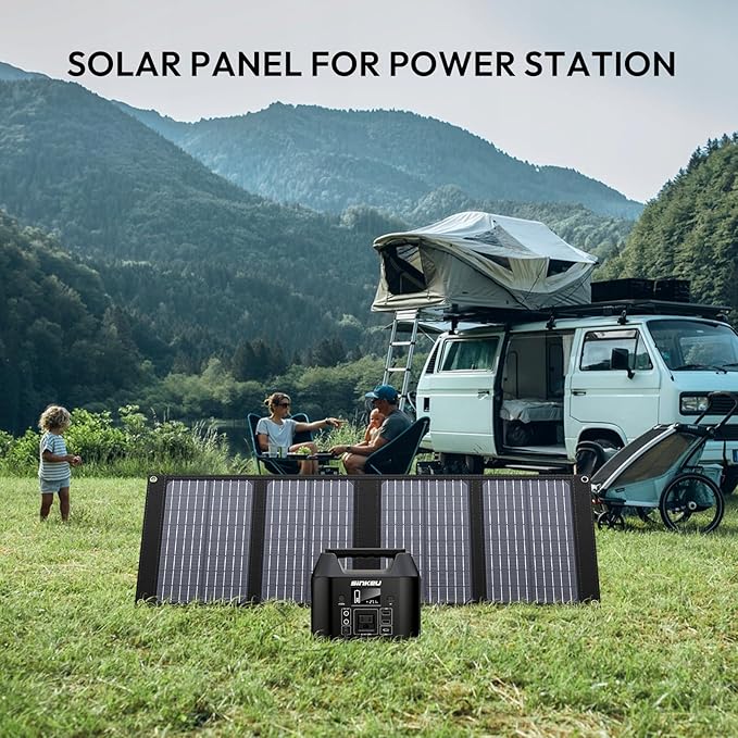 40W Portable Solar Panels, Foldable Solar Panel Charger for 100-300W Portable Power Bank, with Adjustable Kickstands, DC 12-15V Output, USB 3.0 Port for Camping Van RV Trip