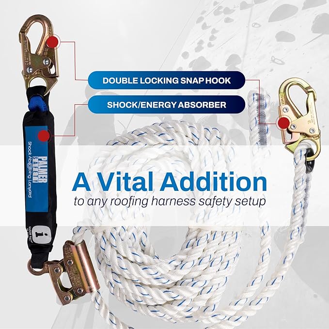 Palmer Safety Vertical Lifeline Assembly - 25FT Rope Harness Safety Lanyard with Rope Grab - Fall Protection Kit