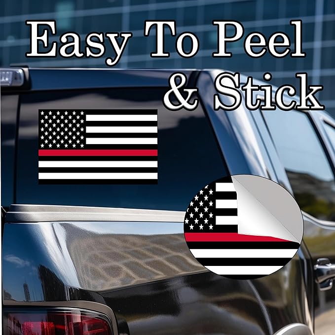 Large Firefighter Thin Red Line Flag Sticker Vinyl Decal for Car Truck Window Bumper Sticker Support for Firemen Fire Department (10x6 Inch)
