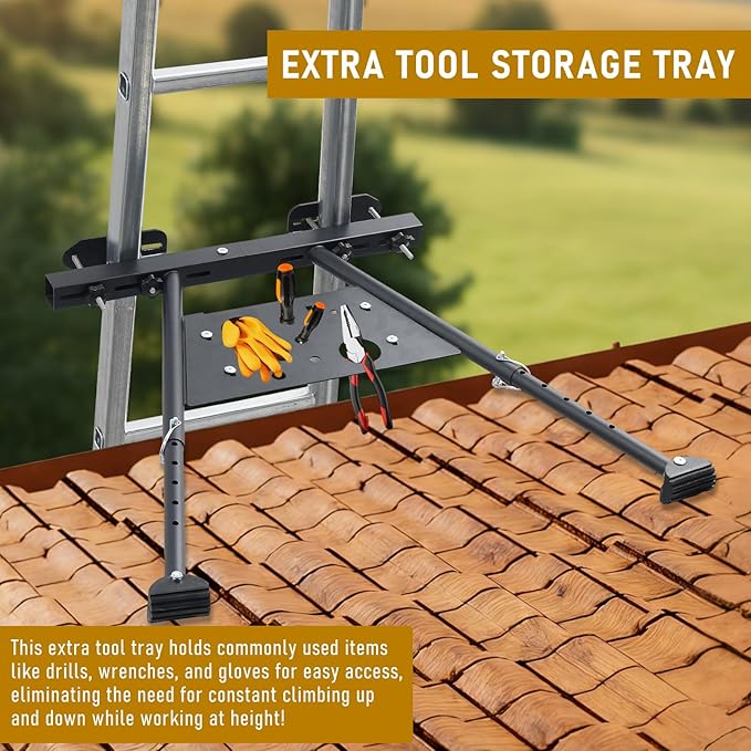 Ladder Stabilizer,Extension Ladder Stabilizer Adjustable Legs 20.1-29.5"，Wall Ladder Standoff Aviation Grade Aluminium,Ladder stabilizer for Roof Gutter ，Built-in Tool Tray, Anti-Slip Rubber Feet.