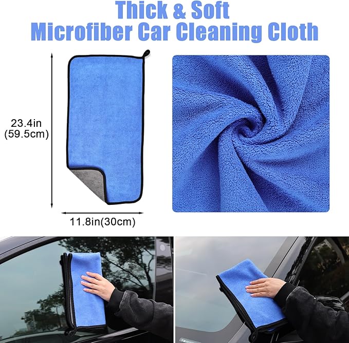 anngrowy 56.7" Car Wash Brush Mop Kit Mitt Sponge with Long Handle Car Cleaning Supplies Kit Tools Car Washing Duster Exterior Scratch Free, Chenille Replacement Head Extension Pole (Blue Set)