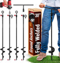 30 inch Ground Anchors Heavy Duty Screw in - Kit of 4 Fully Welded Earth Anchors - Long Spiral Tie Down Stakes for Swing Set Shed Trampoline Canopy Tree Tent - High Wind Anchor - Sand Auger Stake
