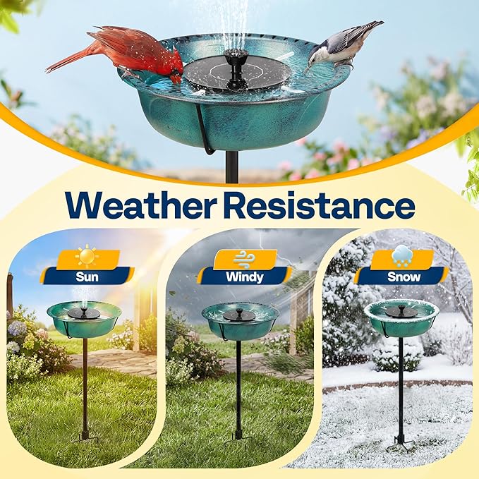 VIVOHOME Bird Bath with Solar Fountain for Outside, Weather-Resistant ABS Birdbath Bowl with Solar Powered Pump, Metal Ground Stake for Outdoor, Garden, 1.45 Gallons, Green