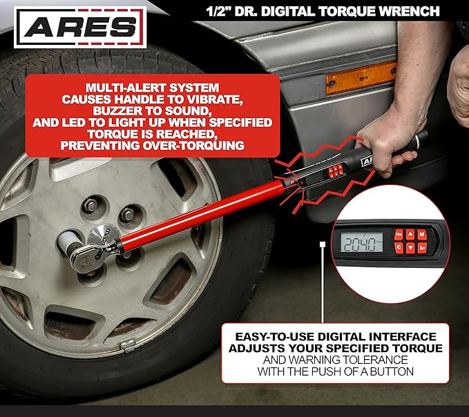 ARES 43001-1/2-Inch Drive Electronic Digital Torque Wrench - 25.1-250.8 ft/lbs (30-340Nm) - Reversible Sealed Head - Multi-Alert System Prevents Over-Torquing