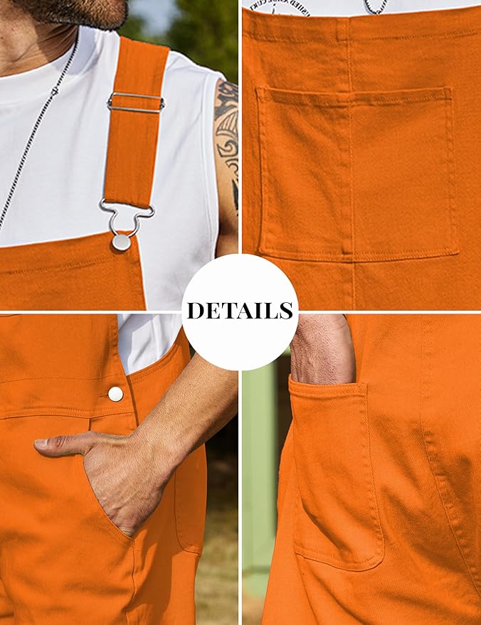 Bindefon Denim Overalls for Men Jean Shorts Jumpsuit Work Bibs Coveralls with Zipper