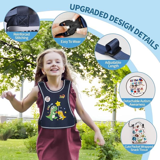 Safety Walking Harness for Big Kids 6-12, Anti-Elopement Vest Harness for Autism Special Needs ADHD, Reflective Leash with Handle for Autistic, Active Children, Adjustable Tether for Travel and Crowds