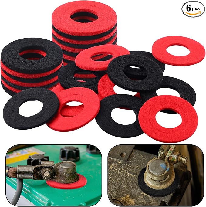 Pangda 6 Pcs Battery Terminal Anti Corrosion Washers Fiber Battery Washers Terminal Protector (Red,Black)