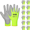 Safety Work Gloves for Men PU Coated 12 Pairs Bulk Pack,Hi-Vis Yellow Seamless Knit Glove with thin Polyurethane Coated Smooth Grip on Palm & Fingers,Ideal for General Duty Work (Extra Large)