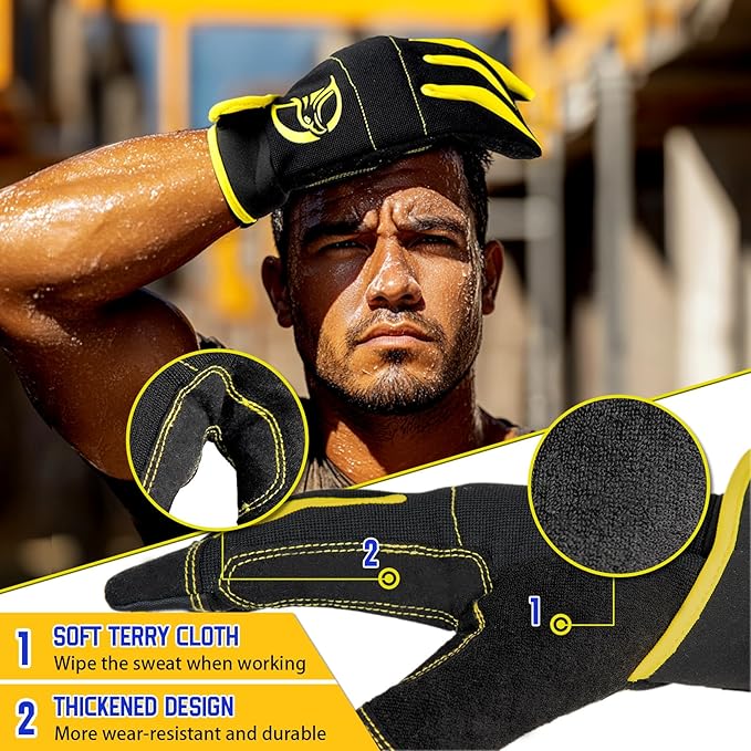 DLY Heavy Duty Work Gloves, Impact Protection Mechanic Gloves, Synthetic Leather Work Gloves, Touchscreen Capable