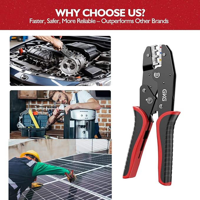 GKG 6 Piece Ratcheting Crimper Tool Kit, Quick Exchange Wire Cimping Tool for Heat Shrink ButtConnectors. Insulated, Non-nsulated, Ferule Terminal, Open Barel Terminals & MC4 Connectors