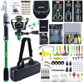 Goture Fishing Poles and Reels Combo - Green Telescoping Fishing Rod Portable Travel Kit with Carrier Bag for Freshwater Saltwater