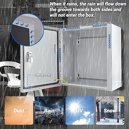 Electrical Box 12 x 12 x 8'' Steel Electrical Junction Box，NEMA 4X Steel Enclosure Box，Indoor&Outdoor Electrical Box Waterproof & Dustproof，Wall Mounted Universal，with Lock & Mounting Plate