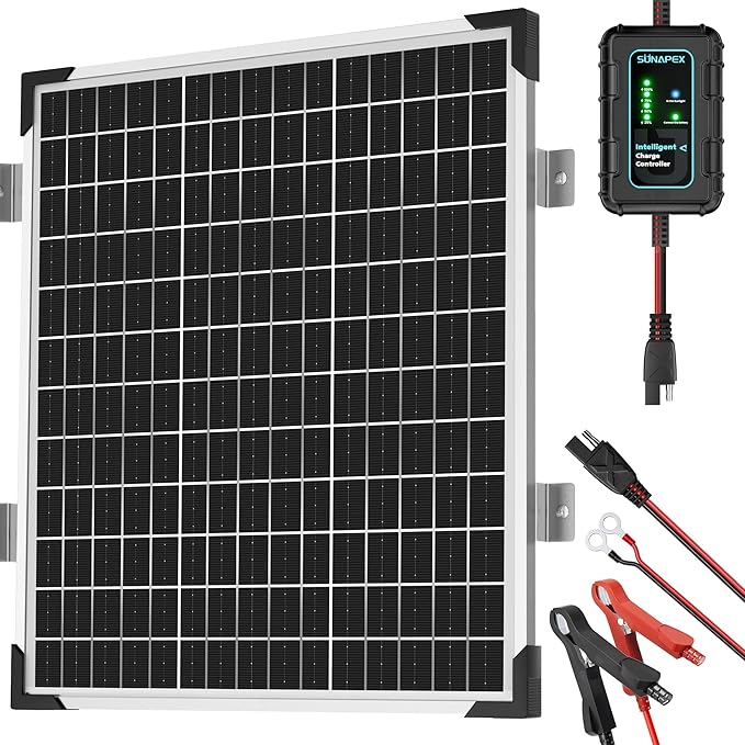 SUNAPEX 50W 12V Solar Battery Charger Maintainer, Waterproof Solar Panel Trickle Charger with Controller for Car, Motorcycle, Boat, Marine, RV, Trailer, Tractor,Truck, etc