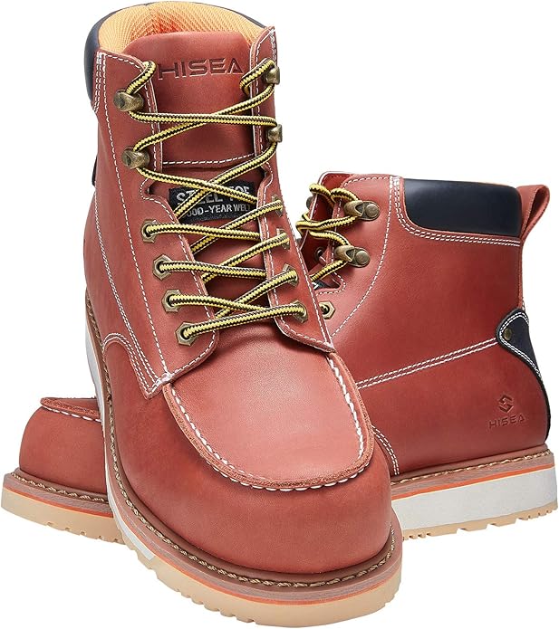 HISEA NINGO Work Boots for Men Steel/Soft Toe Boots,6” Water Resistant Slip Resistant Industrial & Construction Work Shoes, Composite Toe Working Boot