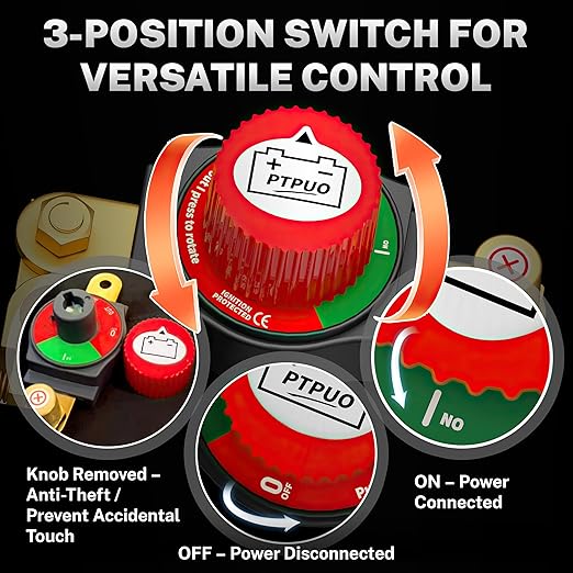 Top Post Battery Disconnect Switch, Car Battery Disconnect Switch, 12V-48V Battery Cut/Shut Off kit for Car RV Boat Truck ATV, Suitable for Positive Terminal, Flexible Installation Options