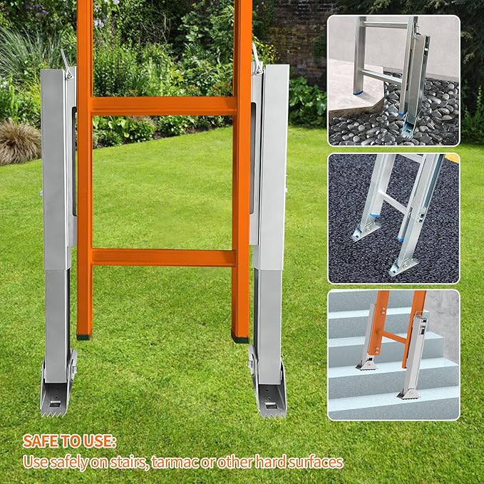 Ladder Leveler Pair for Extension Ladder, Adjustable Extension Ladder Leg Ground Leveler, with Anti-Slip Pattern Steel Pole,Ladder Levelers for Extension Ladders