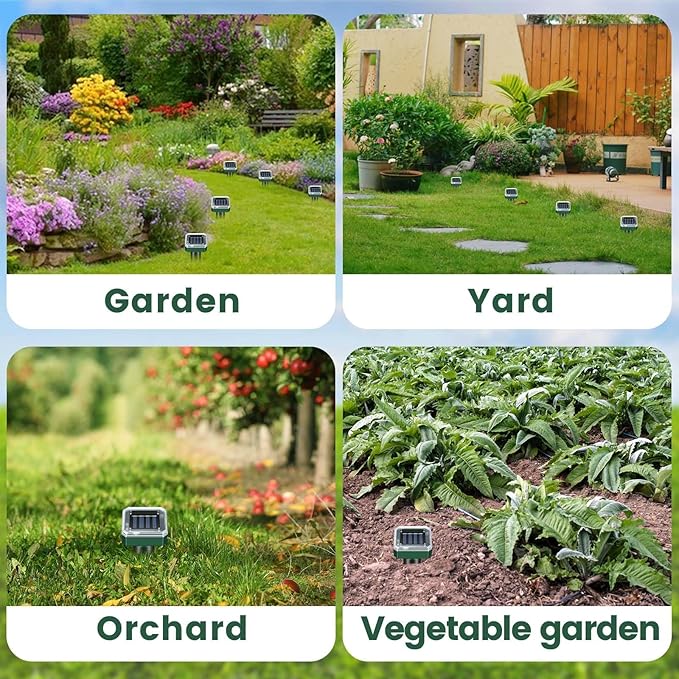 Mole Repellent Solar Powered, Ultrasonic Repeller 4-Pack, Waterproof Sonic Spikes Gopher Vole Groundhog Snake Chipmunk Mole Deterrent Get Rid of Moles in Your Yard (4)