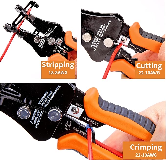 Automatic Wire Stripper, 3 in 1 Stripper/Cutter/Crimping Heavy Duty Multi-Function Wire Strippers Tool for 8-18 AWG Electrical Wire, 7 Inch