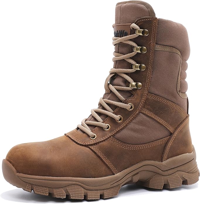 DahWe Men's Steel Toe Work Boots with Side Zipper 8 inch Lightweight Comfortable Indestructible Puncture Proof for Industrial Construction Warehouse Roofing Logger Riding Safety