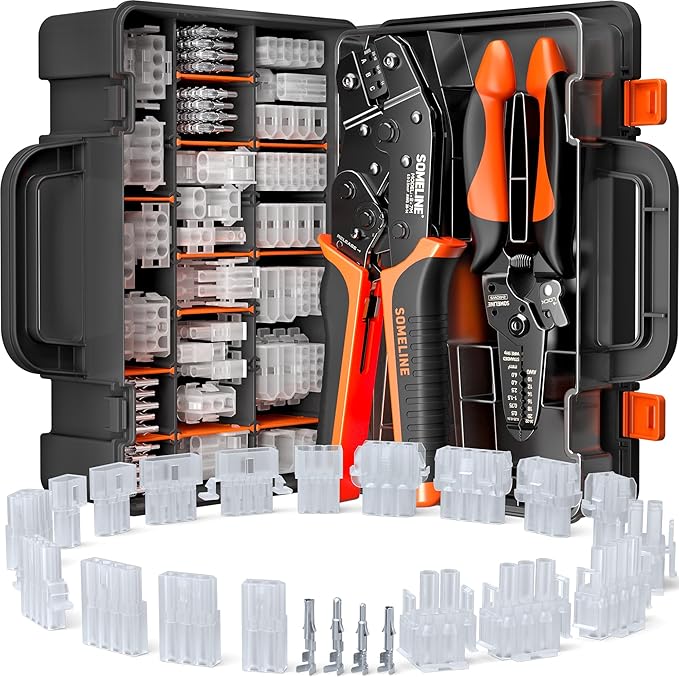 SOMELINE 2-in-1 Connector Crimping Tool Kit, Fits Molex Standard .093" (2.36mm) & MLX .084" (2.13mm), Pin & Socket Housing Assortment, 20-14 AWG Terminals for Appliance, HVAC & Arcade Repair