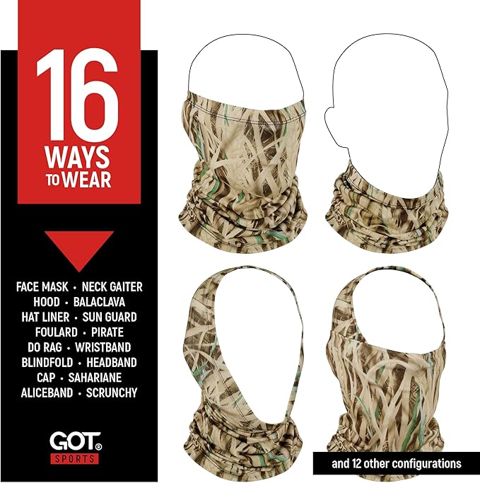 GOT Sports UPF 50+ Fishing Neck Gaiter - UV Face Mask Sun Protection for Men & Women - Camo SPF Face Cover Gator