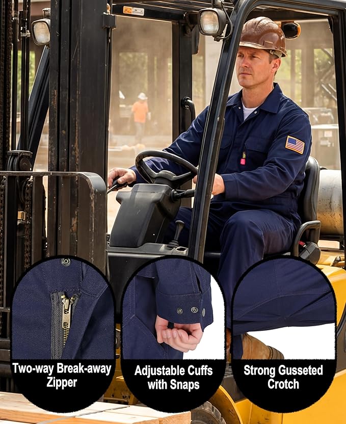 BOCOMAL FR Coveralls Men 7.5oz Cotton Twill Flame Resistant Fire Retardant Work Coverall NFPA 2112 HRC2