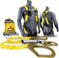 KwikSafety - Charlotte, NC - Python [Combo] Safety Lanyard + 3 D-Ring Harness/Double Leg 6FT ANSI OSHA Roofing Fall Protection External Shock Absorber Construction Gear Restraint Snap Hook