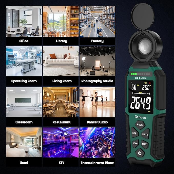 Light Meter Lux Foot Candles Meter 0~400,000 Lux Range, Large Backlit Display, Light Meter for Plants Luxmeter Light Meter Digital Illuminance Meter Handheld