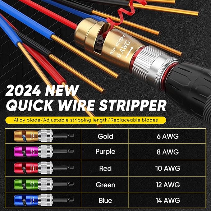 US Regulations Wire Stripping for Drill, Wire Stripping Tool & Wire Twisting Connector Set, Wire Twister Tool for Drill, 8 in 1 Quickly Drill Wire Stripping Professional Electrician Tools Set（8pcs）