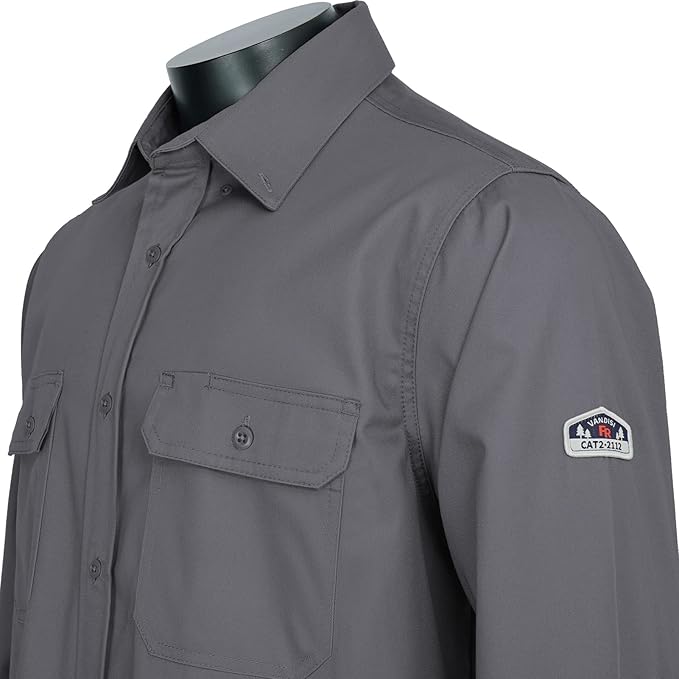 100% Cotton Mens Fr Shirts 7.5oz Flame Resistant Shirts NFPA2112 Men's Fire Retardant Welding Shirts