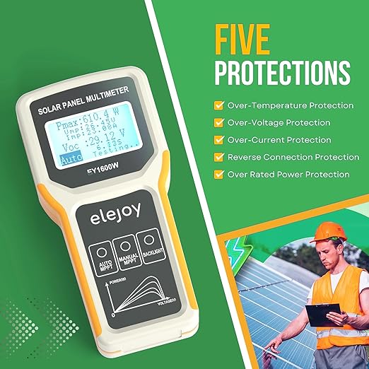 EY1600W Solar Panel Tester Multimeter, DC/AC Solar Panel Watt Meter, Photovoltaic Panel Solar Tracker, Auto & Manual MPPT Open Circuit Volt Current Troubleshoot Utility Tool, Backlit LCD (Upgrade)