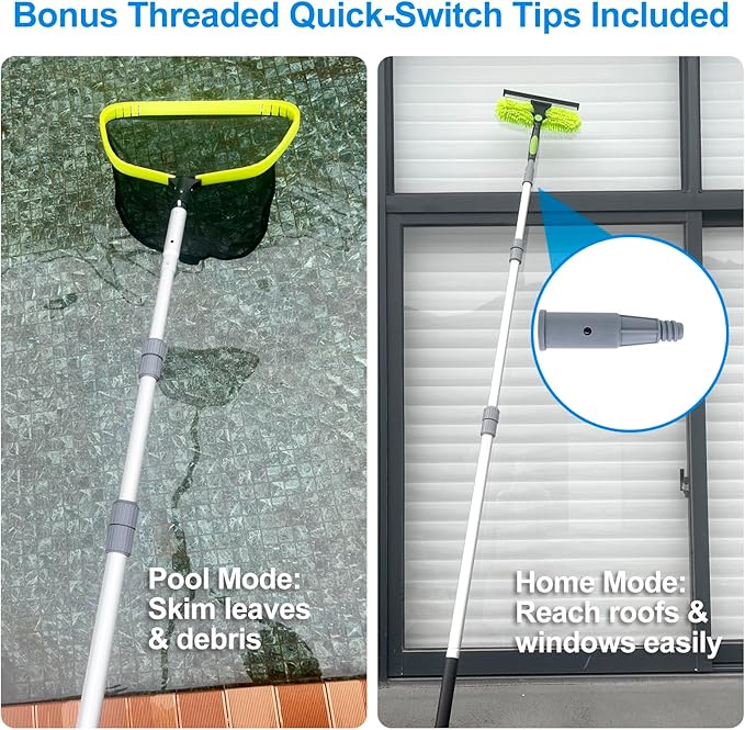 Sepetrel Pool Pole-Upgraded Professional 12 Foot Telescoping Swimming Pool Pole with Threaded Tips,Adjustable Telescopic Poles,for Skimmer Net,Brush,Vacuum Head