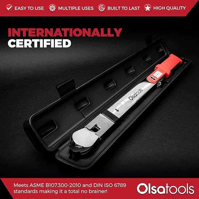 Olsa Tools Split Beam Torque Wrench (1/2-Inch Drive) - ±4% Accuracy, 72 Teeth - 50-250 ft-lb Range - 15° Flex Head - Professionally Certified - Professional-Grade Torque Wrench