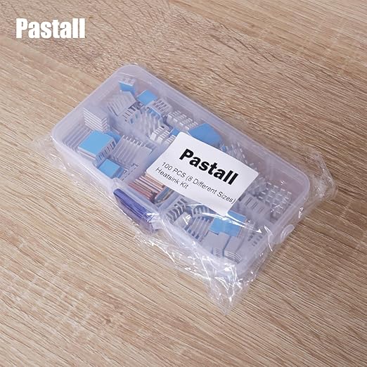 Pastall 100 PCS (8 Different Sizes) Heatsink Kit with Conductive Adhesive Tape, Aluminum Heat Sinks Cooler and Copper Heat Sink for Raspberry Pi A B B+ 2/3/4/5
