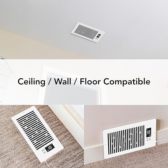 Quietcool Register Booster Fan for 4" x 12" Registers - Smart App Control - Quiet Vent Fan with Auto Thermostat - 10 Speeds