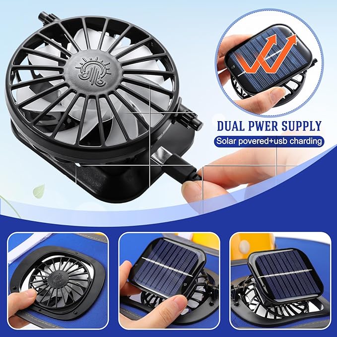1 Set Sun Hard Hat with Solar Fan Shade Full Brim Hard Hat and Neck Sunshade Cover High Visibility Full Brim Mesh with Reflective Strip for Outdoor Summer Protection