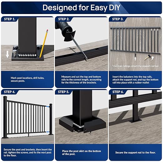 Egadis 36 in. H x 12 ft. W Porch and Deck Railing Kit, Aluminum Railing Kit, Black Textured AAMA 2604 Powder-Coat Finish Railing System for Outdoor Decks, Porches & Balconies (2 Post, 2 Panel)