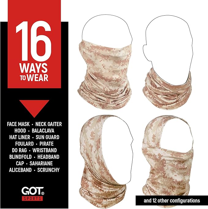 GOT Sports UPF 50+ Fishing Neck Gaiter - UV Face Mask Sun Protection for Men & Women - Camo SPF Face Cover Gator