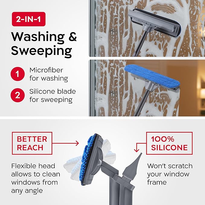 Tyroler Professional Window Squeegee with Extension Pole | 5.6-24.3ft Squeegee for Windows Cleaning | Outdoor Window Cleaner Tool, Windows Washing Kit with Extension Pole | Window Cleaning Kit