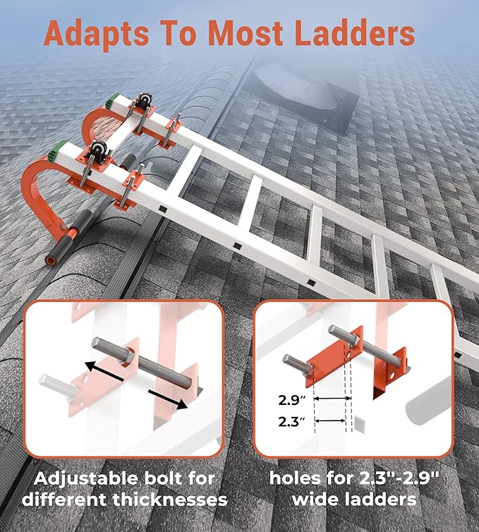 Ladder Roof Hook with Wheel, Heavy Duty Roof Safety Ladder Stabilizer, 500 lbs Weight Rating, Roof Ridge Ladder Hook, Ladder Hooks for roof Secure