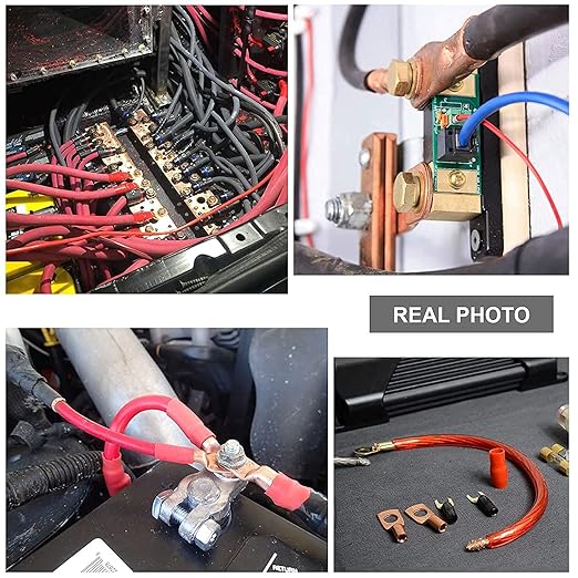 TKDMR 6pcs 6 AWG-5/16 Battery Lugs,Heavy Duty Wire Lugs,Ring Terminals,Battery Cable Ends,0 Guage terminals,Battery Terminal Connectors with 6pcs 3:1 Heat Shrink Tubing