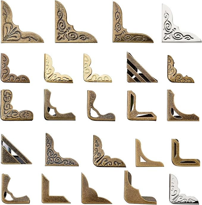 Outus 192 Pcs Metal Book Corner Edge Cover Guard Vintage Iron Corner Cover Triangle Carved Decorative Angle Protector Metal Furniture Cover Pad for School Album Scrapbook Notebook
