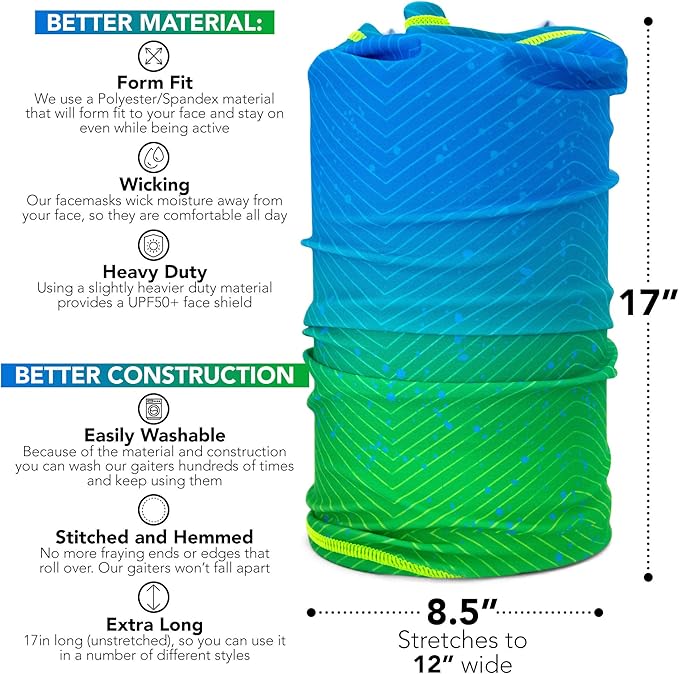 UPF 50+ Neck Gaiter – UV Sun Protection Face Mask, Balaclava, Headband & Scarf – Cooling, Breathable Fabric