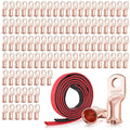 XHF 100PCS 2/0 AWG-3/8 Heavy Duty Battery Lugs with 3:1 Heat Shrink Tubing, Ring Terminals Battery Cable Ends Copper Eyelets Electrical Battery Connectors